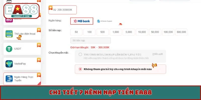 Chi tiết 7 kênh nạp tiền EA88